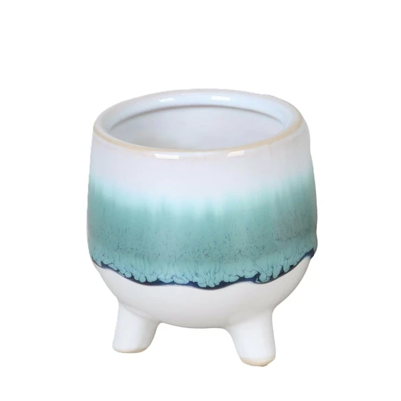 Aqua Glazed Footed Pot - ⌀ 6cm