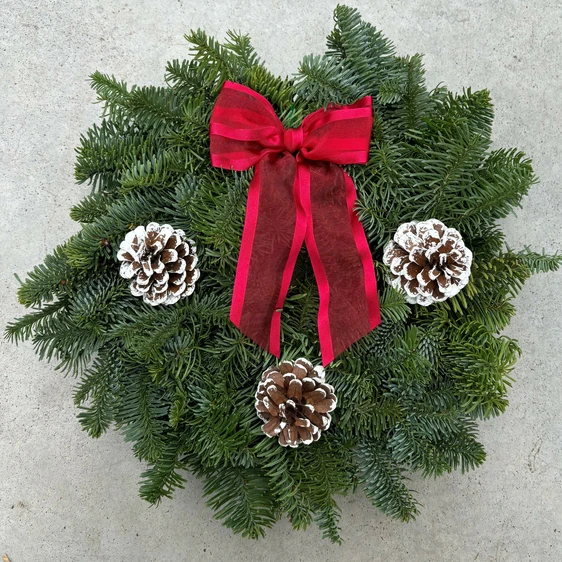 Classic Red With Cones Wreath