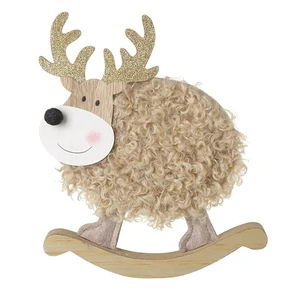 Fluffy Rocking Reindeer Ornament - Medium Brown