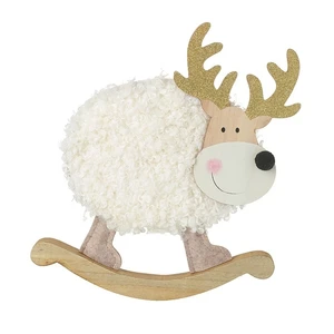 Fluffy Rocking Reindeer Ornament - Large White