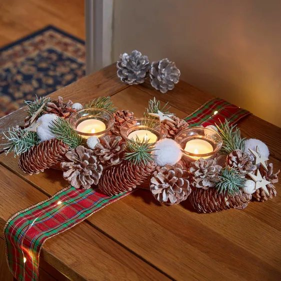 Frosted Pine Candle Holder - Trio