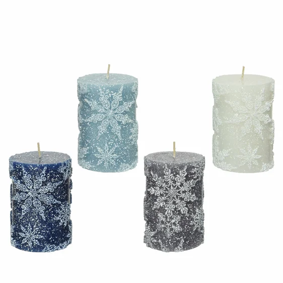 Frosted Snowy Pillar Candle