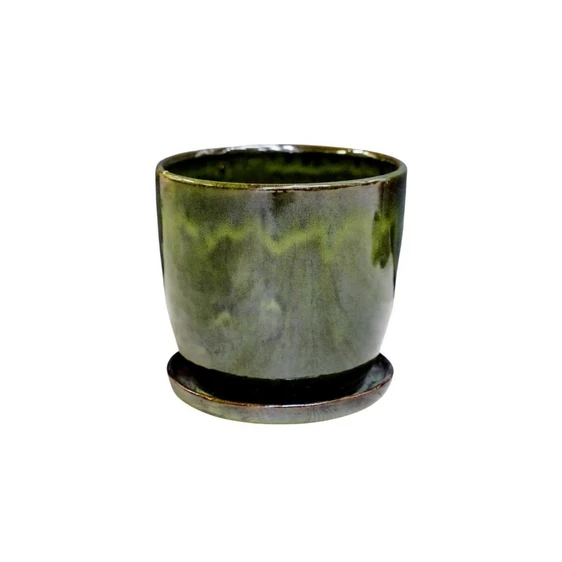 Ivyline Glazed Green Pot & Saucer - image 1