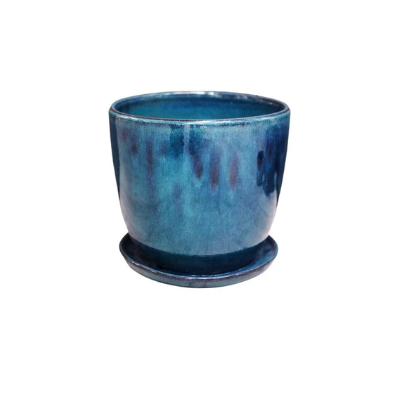 Ivyline Glazed Blue Pot & Saucer - image 2