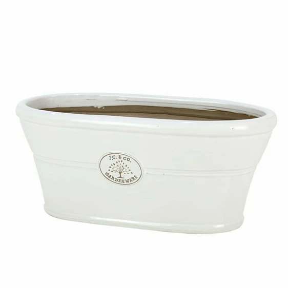 Glazed White Oval Trough Planter 45cm