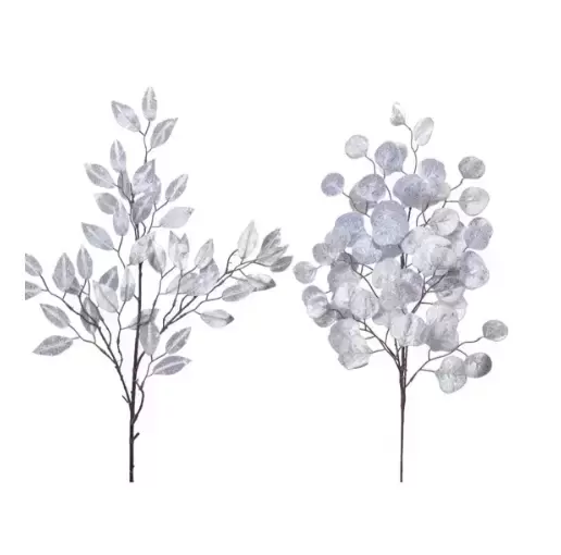 Glitter Sheen Artificial Leaf Spray - Silver