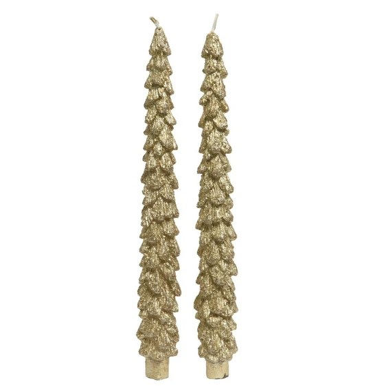 Glitter Tree Taper Candles - Gold