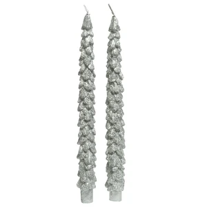 Glitter Tree Taper Candles - Silver