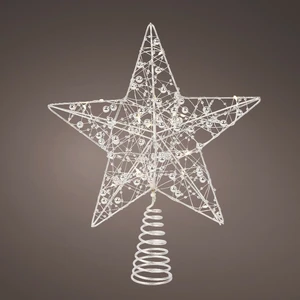 Illuminated Beaded Star Tree Topper - Silver