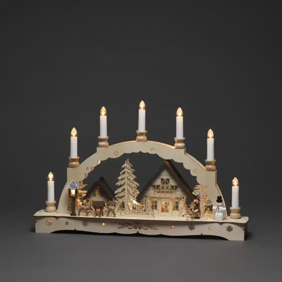 Illuminated Wooden Alpine Village Scene - image 2