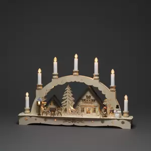 Illuminated Wooden Alpine Village Scene - image 2