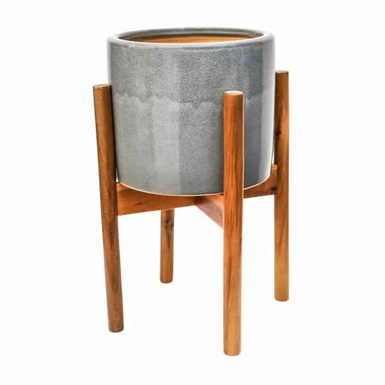 Ivyline Anzio Planter with Wooden Stand - Warm Grey - image 3