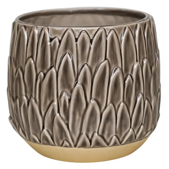 Ivyline Arles Leaf Embossed Mocha Planter - Medium - image 2