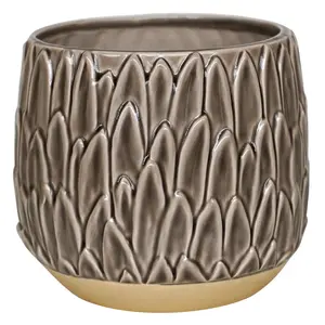 Ivyline Arles Leaf Embossed Mocha Planter - Medium - image 2