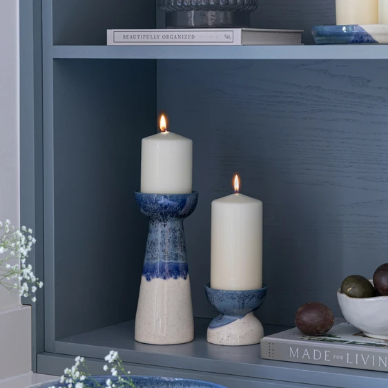 Ivyline Bowen Dipped Blue Pillar Candle Holder - Small - image 1