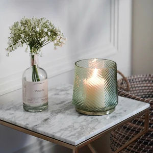 Ivyline Elm Embossed Glass Candle Holder - Soft Sage