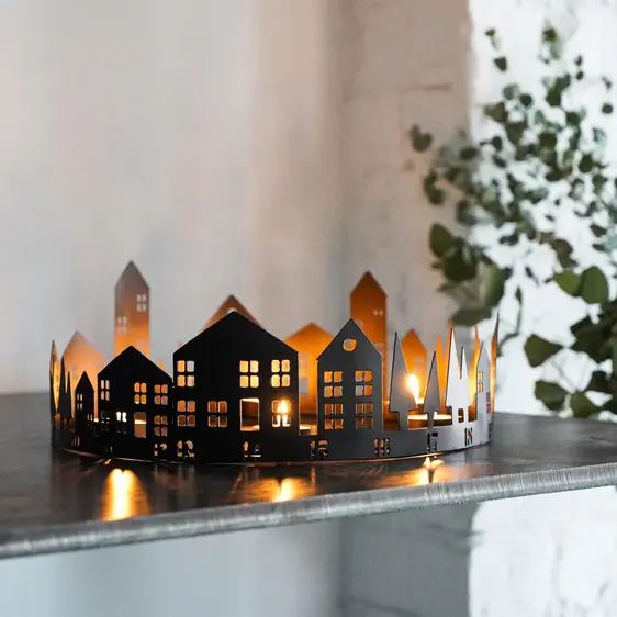 Ivyline Round Village Advent Tealight Centrepiece - image 1