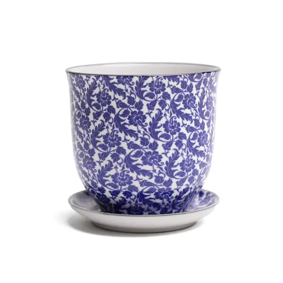 Liberte Blue Leaves Pot & Saucer