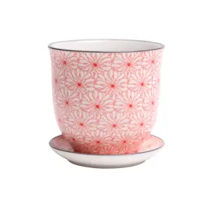 Liberte Red Flowers Pot & Saucer