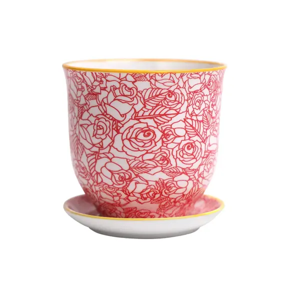 Liberte Red Roses Pot & Saucer