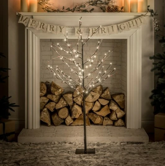 Light Up Bare Branch Snowy Berry Tree - 120cm