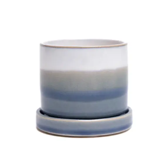 Minute Blue Layers Pot & Saucer