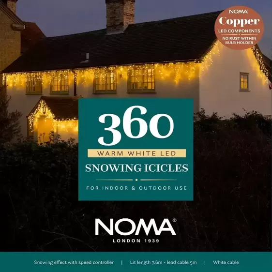 Noma Snowing Warm White Icicle String Lights - 360 - image 1