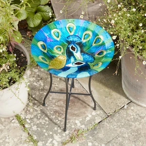 Peacock Glass Bird Bath