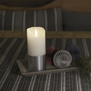 Real Effect Flameless Silver Base Wax Candle - Medium