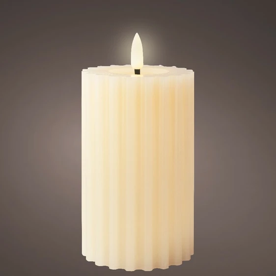 Real Effect Flameless Wax Cream Ribbed Candle - Medium - image 1