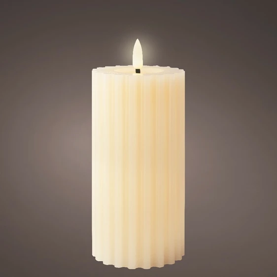 Real Effect Flameless Wax Cream Ribbed Candle - Large - image 1