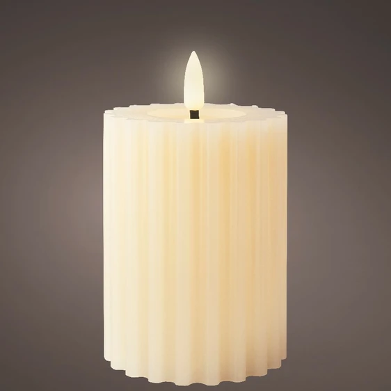 Real Effect Flameless Wax Cream Ribbed Candle - Small - image 1