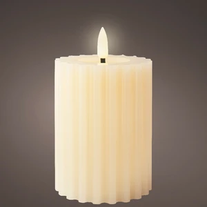 Real Effect Flameless Wax Cream Ribbed Candle - Small - image 1