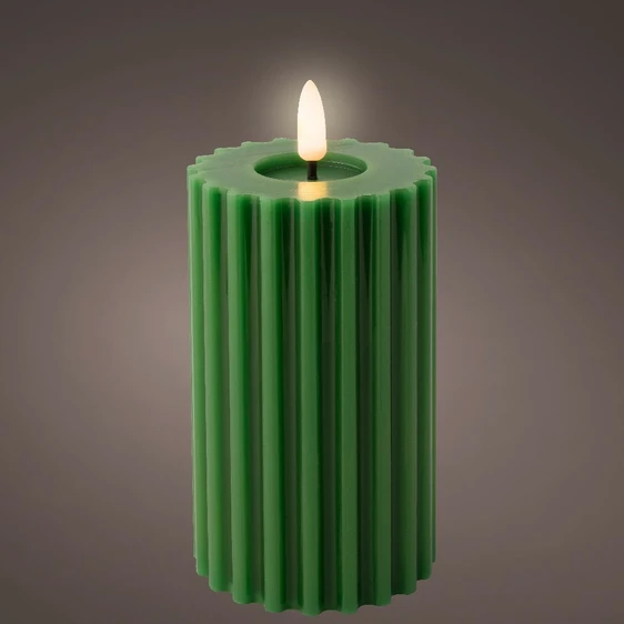 Real Effect Flameless Wax Green Ribbed Candle - Medium