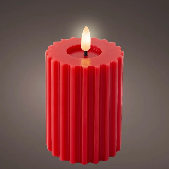 Real Effect Flameless Wax Red Ribbed Candle - Small