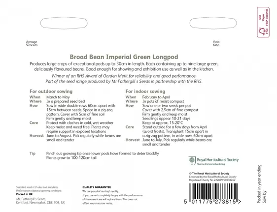 RHS Broad Bean Imperial Green Longpod - image 2