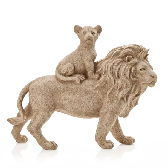 Sandstone Lion & Cub Figure