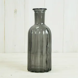 Smoky Ribbed Bottle Vase