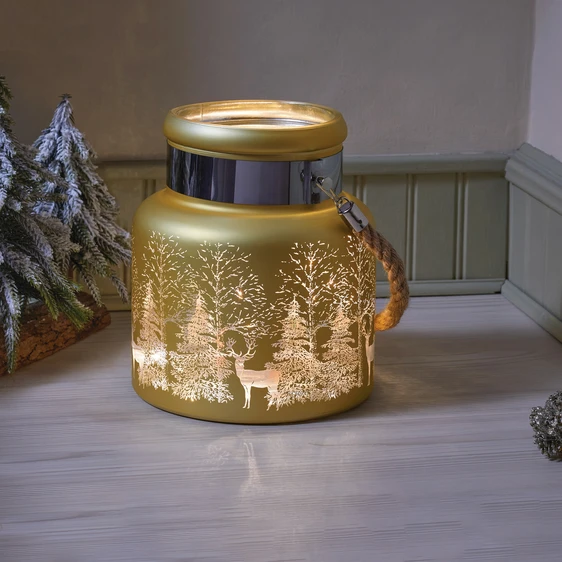 Woodland Silhouette Lantern - Gold